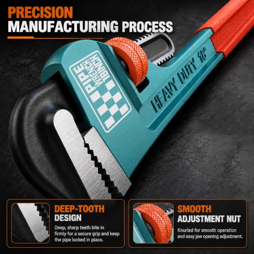 Heavy Duty Pipe Wrench, 18" Adjustable Straight Plumbing Wrench, High Drop-Forged jaws, Professional Pipeline Tool for Water Pipe Fittings, Mechanical assembly, Workshop Operations - size: 18inch
