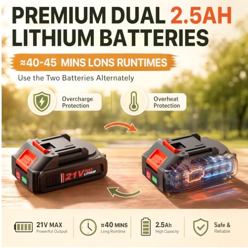 ALSO GO 21V Electric Weed Wacker with 2x2.5Ah Battery Powered Weed Eater - color: Red