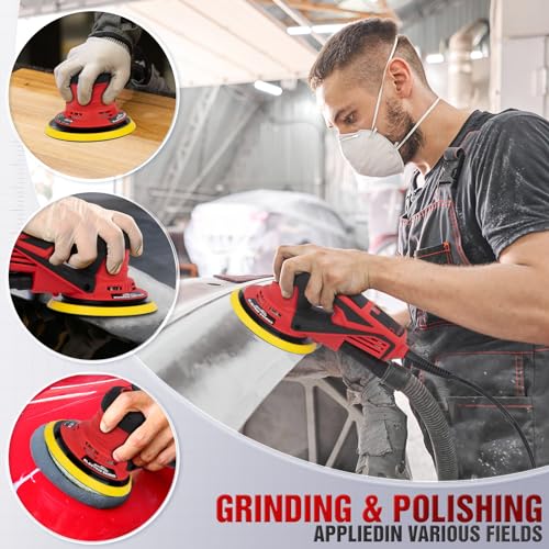 Autolock 350W Electric Random Orbital Sander with 5 & 6 Inch pads 1pcs - color: Red