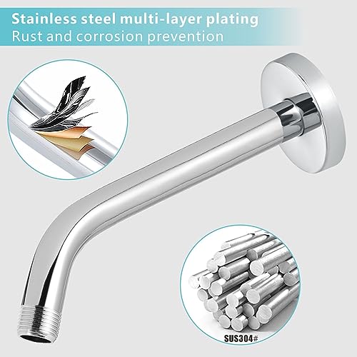 Shower Arm with Flange, 10 Inches Wall Mount Replacement Shower Head Arm For Fixed Shower Head and Handheld Showerhead, Chrome - color: Chrome, style: 10 Inch