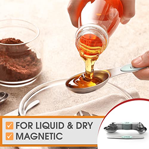 Spring Chef Stainless Steel 8 Magnetic Measuring Spoons Set, 2 Pack, Mint - color: Mint, size: 2-Pack