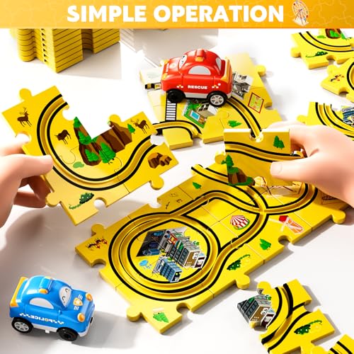 Beby Buty 48PCS Puzzle City Racer Car Track Set Toys for Kids, Toys Gifts for 3 4 5 Year Old Boys, Puzzle Racer Kids Car Track Set Ages 3-5 4-6, 3 4 5 Year Old Boys - style: 48 PCS City Theme