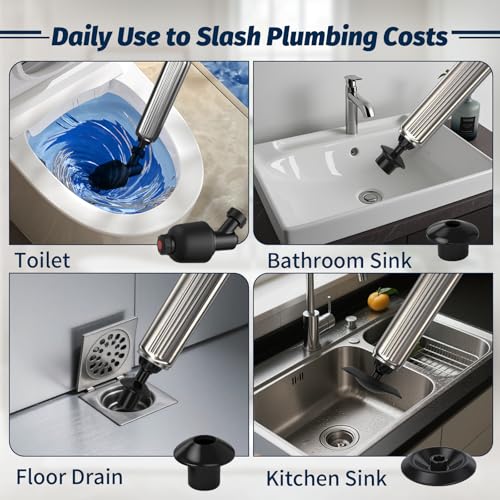 Toilet Plungers for Bathroom Heavy Duty, High Pressure Toilet Auger Air Drain Blaster with Real-Time Toilet Snake Drain Clog Remover,Toilet Unclogger Tool,Sink Shower Tubs Plumbing Clogs (Blue) - color: Blue