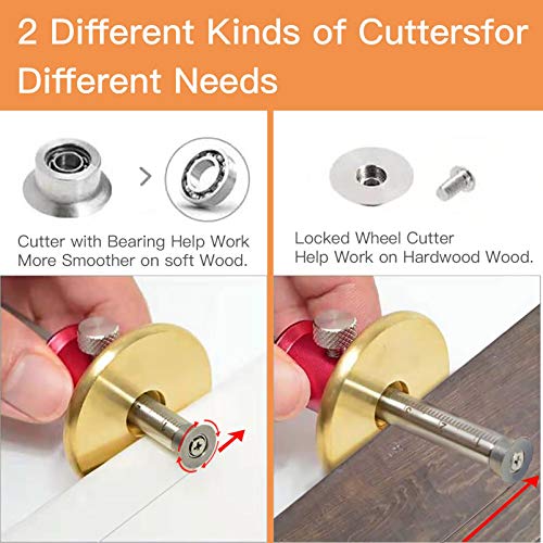 YOSELIN Dovetail Jig Wheel Marking Gauge Plus Set，Micro Adjuster Multifunctional Cutting Wheel Woodworking Scribing, Metric and Imperial Scales, Imperial 1/32 Metric 1mm Accuracy, Wood Marking - color: Red