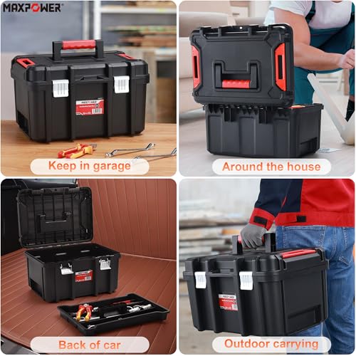 MAXPOWER 16-inch Stackable Tool Box, with Metal Latches, Removable Tray - size: 16", style: 16" black