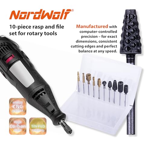 10PCS Rotary Burr Wood Carving Rasp Files Set with 1/8" Straight Shank - size: 1/8" Straight Shank (10 Pcs)