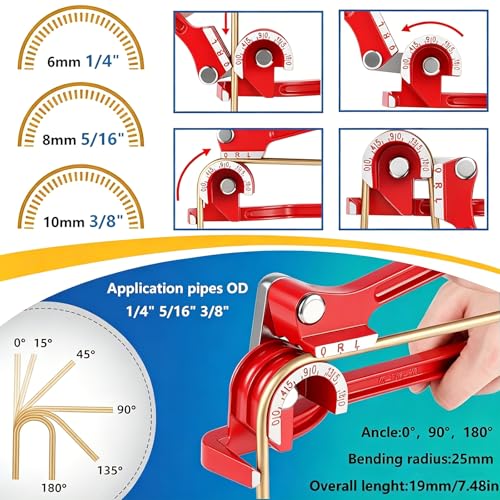 smseace 55Pack 3/16 Inch+3/16 Inch Brake line kit Include 25 FT Copper-Plated Brake Lines with Fitting(32pcs Fittings,4pcs Union+8pcs Nut) Brake line Bender,Single Flare Tool,Cutter Brake line kit - color: Gold-A, size: 3/16inch+3/16inch