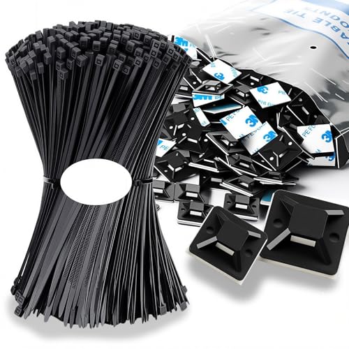 Zip Tie Mounts - SeuYeugX 1000 PCS Cable Self Adhesive Mounts Set for Wire Management with Stick Pads Anchors Clips Squares Holders (Black) - color: 1000pack Black