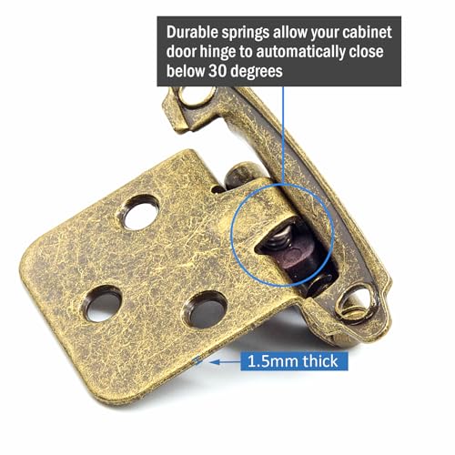 6 Pack (3 Pairs) 1/2 Inch Overlay Antique Brass Hinges Self Closing - color: Antique Brass, size: 6 Pack (3 Pairs)