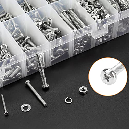 HELIFOUNER 1500 Pieces M2 M3 M4, 304 Stainless Steel Phillips Pan Head Machine Screws Bolts Washers Nuts Hardware Assortment Kit - style: Phillips Pan Head
