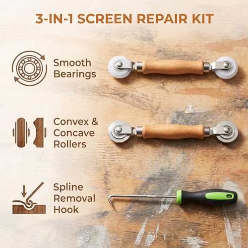 3 PCS Screen Roller Tool, Mesh Screen Repair Kit