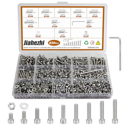 850Pcs M3 201 Stainless Steel Hex Socket Cap Bolt & Nut Set - size: M3x5/6/8/10/12/14/16/18/20-850Pcs