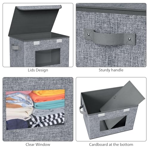 Univivi Fabric Storage Bins with Lids for Clothes 4 Pack, Grey Linen - color: Linen Grey