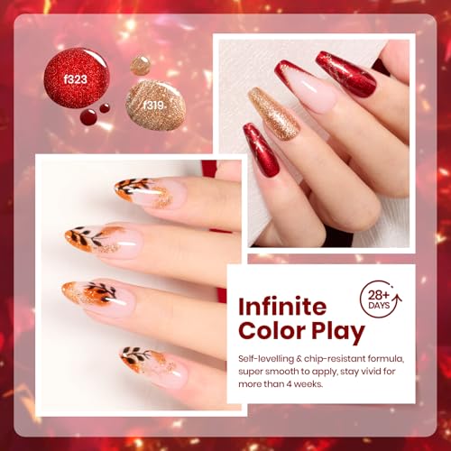 Beetles Fall Glitter Gel Polish, Passion Rush Red Orange Gold Glitter Nails - color: A - Mixed Finishes | Passion Rush