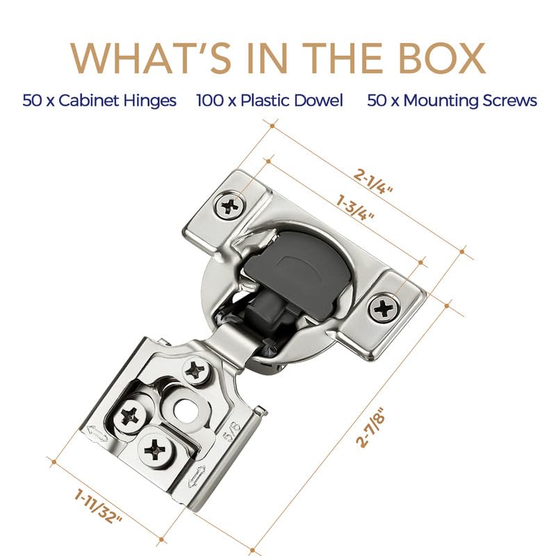Soft Close Hinges for Kitchen Cabinet Hinges, 5/8 Inch Overlay, 50 Pack - size: 5/8 inch Overlay