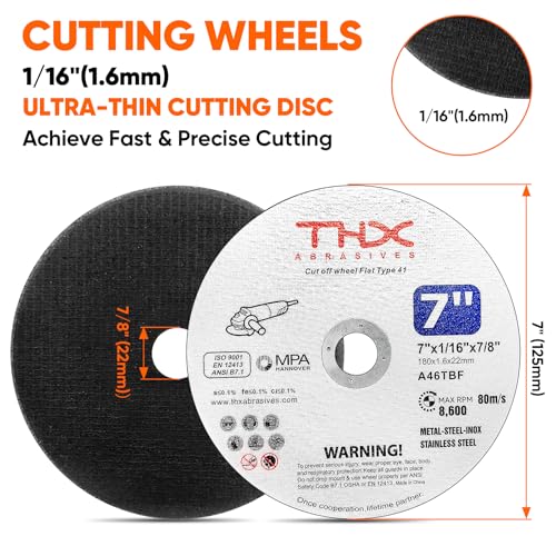 THX 7 Inch Cut Off Wheel,Long-Lasting Thin Cutting Wheel,25 Pack - size: 7" x 0.0625" x 7/8"