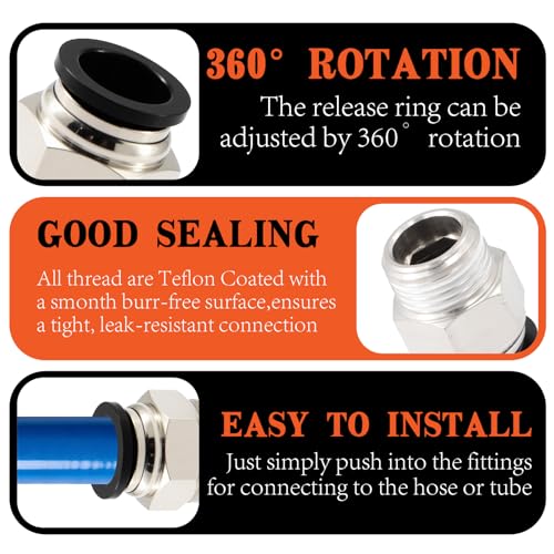 64PCS Air Hose Fitting Kit 1/8-1/2in NPT Brass PBT Push to Connect