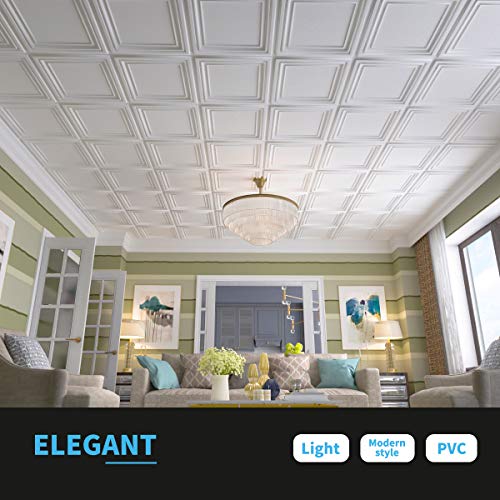 Art3d PVC Ceiling Tiles, 3D Plastic Sheet in White, 2 x 2 ft, 12-Pack - color: White 1, size: 24"x24"