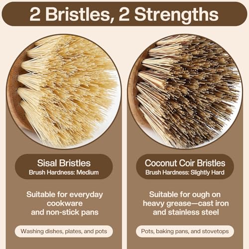 Wooden Dish Brush Handheld Bamboo Wok Brush Scrubber for Dishes Pans Pots Fruit and Veggie Washing(2,Beige and Brown) - color: Beige and Brown