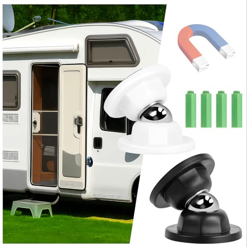 2 Pcs RV Magnetic Door Buckles Provide Windproof Door Stops For Rv Campers, Keeping The Doors Open And Protected From Impact And Damage.Essential Accessories For Travel Camping (White, Black)