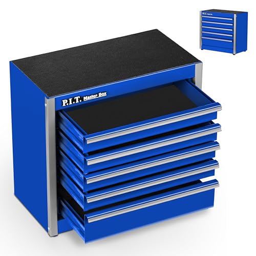 P.I.T. Mini Tool Box,Small Metal Toolbox Organizer with 5 Drawers,Blue | 8.6"W X 4.6"D Cute Size,Q235 Steel,Magnetic Locking Mechanism,PVC Drawer Liners - color: Blue, size: 5-Drawer