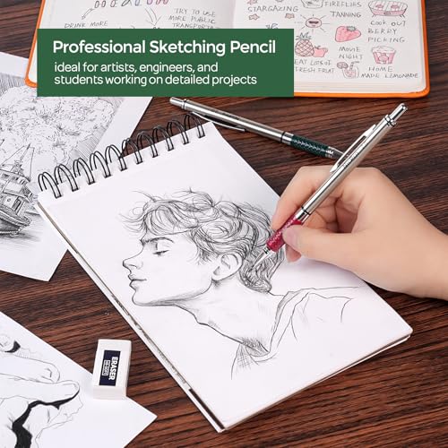 Nicpro 2.0 mm Mechanical Pencils Set, 4PCS Metal Mechanical Drawing Pencil