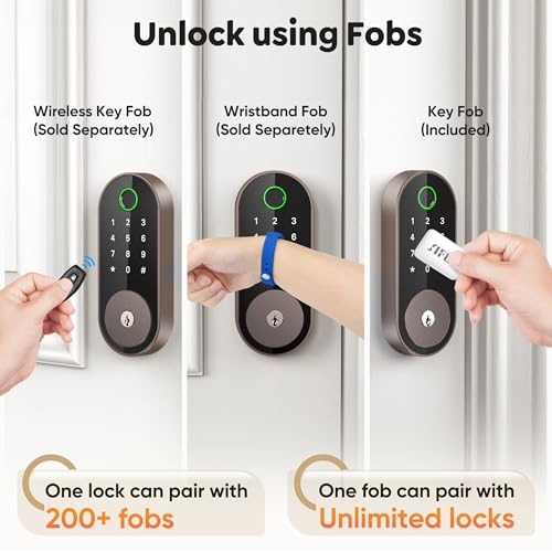 Fingerprint Smart Deadbolt with Keypad – Keyless Entry Lock for Home, Apartment, Office, Airbnb, Rental, Kids & Seniors, App & Code Access, Auto-Lock, Easy DIY Install, Compatible with Alexa & Google - color: Bronze
