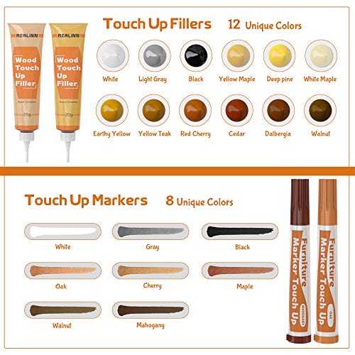 REALINN Wood Furniture Repair Kit- Set of 28 - Touch Up Markers