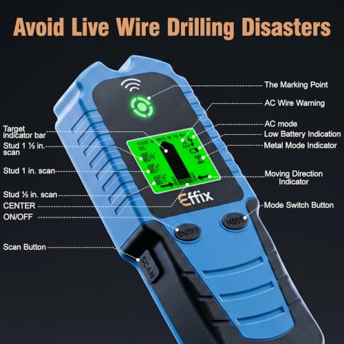 Effix Stud Finder Wall Scanner - 5 in 1 Electronic Stud Detector for Wood, Metal, AC Wire, Joist, Pipe Detection