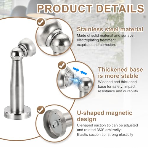 uxcell 4.9" Magnetic Door Stoppers, Wall Floor Mounted Magnetic Door Catch Holder, Stainless Steel Door Stops for Bedroom, Bathroom, Kitchen, Office, Silver - size: 4.9"