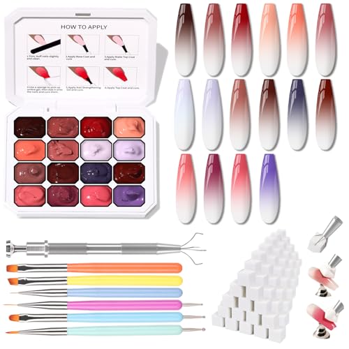 Ombre Gel Polish Palette,16Colors Pat Gel Paint Nail Art Kit Sponge Patting - color: 16 Colors M