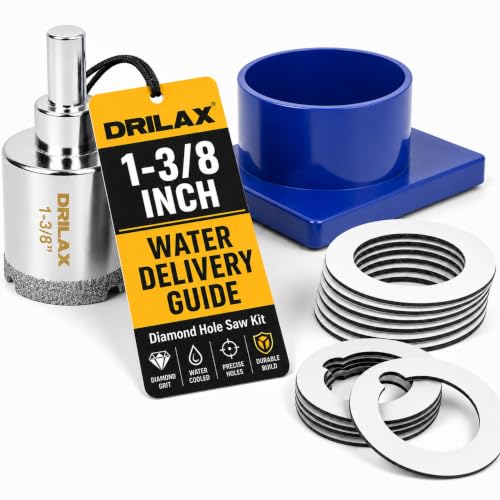 Drilax 1-3/8 Inch Diamond Hole Saw Kit with Water Guide for Countertops - size: 1-3/8 inch
