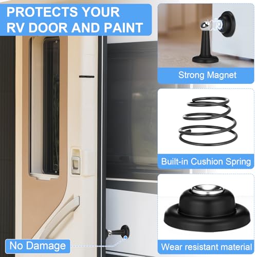 Moxweyeni 24 Pack Magnetic Door Stoppers Magnetic RV Door Stopper Stainless Steel Heavy Duty Stops RV Holder Keep Open for Wall and Floor Mounting No Drilling Stop with Adhesive Tapes(Black)