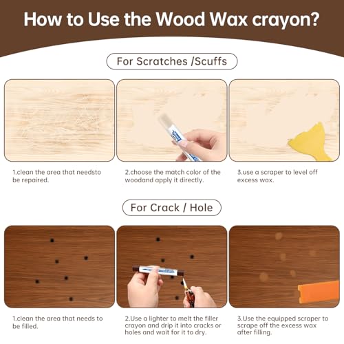 30+2P Wood Filler Sticks, 30 Colos Wood Filler Putty Wax Crayons Furniture Repair Kit Putty Stick for Baseboard Cabinets Furniture Floors(with 2 Scrapers)