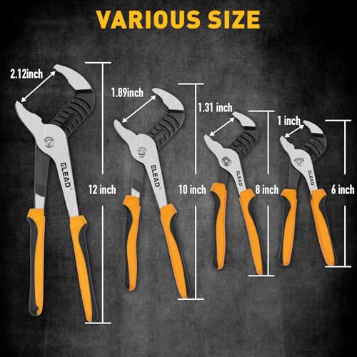 ELEAD 4-Piece Groove Joint Pliers Set, 12/10/8/6 Inch Adjustable Water Pump Pliers with Tool Roll Bag, Tongue and Groove for Home Repair, Gripping, Nuts, Bolts, Pipe & Fittings - style: 4pcs Groove Joint
