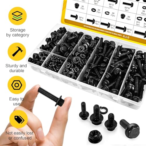 248PCS M6 Flange Hex Bolt Assortment Kit, M6-1.0 x 12/16/20/25/30 mm - size: M6 248pcs