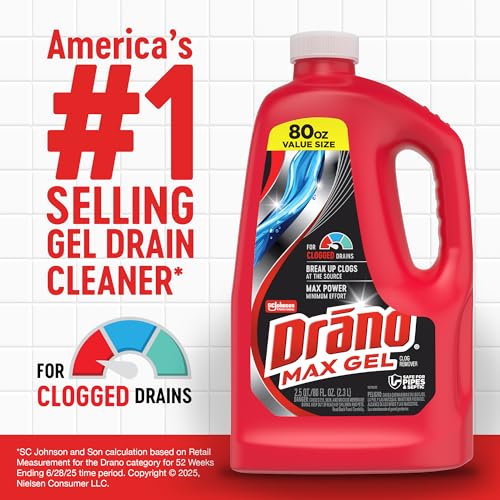 Drano Max Gel Drain Clog Remover & Cleaner, Safe for All Pipes/Septic, 80oz - size: 80 Fl Oz (Pack of 1)
