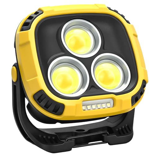 Rechargeable Work Light, 4000LM Magnetic LED Work Light | 6000mAh Magnetic Light, IP65 Waterproof, Emergency Flashlight, 30H Runtime, Portable Light for Mechanics, Car Repair(Yellow) - size: 1 Pack
