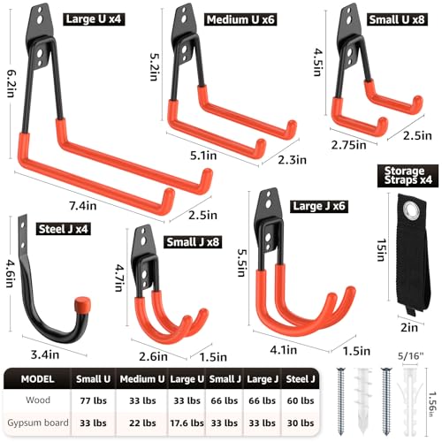 Heavy Duty Garage Hooks for Storage & Hanging Items, 40-Pack - color: 40-Pack Set Orange
