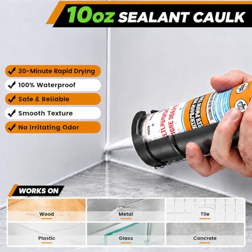 Professional Caulk Gun Kit with Caulk Remover & Silicone Sealant - 5 in 1 Caulking Tool Set for Caulking Removal, Includes Caulking Gun Tool, Silicone Scraper