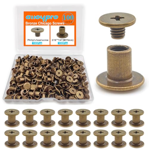 100 Sets Bronze Chicago Binding Screws Assorted Kit Nail Rivet Chicago Button DIY Leather Decoration Bookbinding Round Cross Head Stud Screw (Bronze 3/16" x1/4"-50 Sets) - size: Bronze-3/16"*1/4"-100