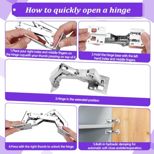 Peacoblue 170 Degree Soft Close Cabinet Hinge Replacement, Hidden Lazy Susan Hinge for Pie Cut & Bifold Doors, Heavy Duty Concealed Hardware for Frameless Corner Cabinets, Kitchen Cupboard
