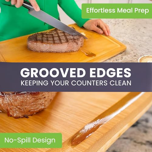 Extra Large Bamboo Cutting Board Set of 2 – Wood Cutting Boards for Kitchen with Glue-Free Surface™ & Juice Groove – Non-Toxic Wooden Chopping Boards, FSC-Certified, Durable Carving Boards - Rectangle - color: Glue-Free Surface - Rectangular