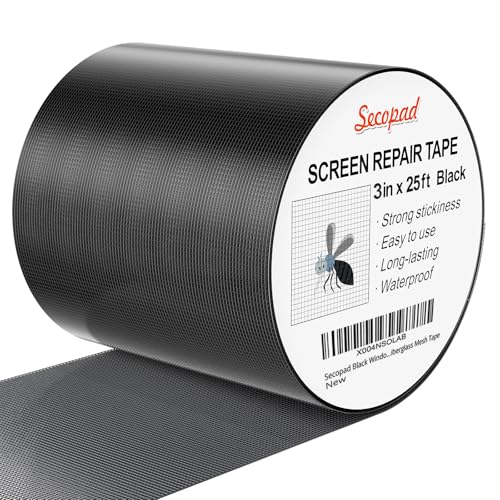 Secopad 3" x 300" (25FT) Screen Repair Tape, Screen Repair Kit, Black - color: Black, size: 3IN x 25FT