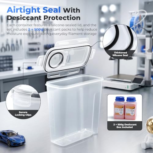 YOOPAI Filament Storage Box - 6 Pack Filament Container for 3D Printing Sealing and Protection - Portable Storage Box with Desiccants&Label for Home&Office,Water-Proof and Dust-Proof 4.0L(9.03*8*3)