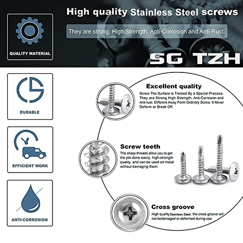 #8 x 2 Sheet Metal Screws 500PCS 410 Stainless Steel Truss Head Fast Self Tapping Screws by SG TZH - color: Silver, size: #8 x 2"