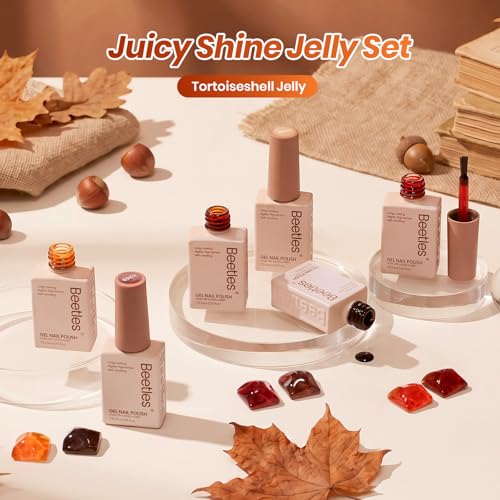Beetles Jelly Tortoise Fall Gel Nail Polish Set 6 Transparent Fall Colors - color: D - Brown-06