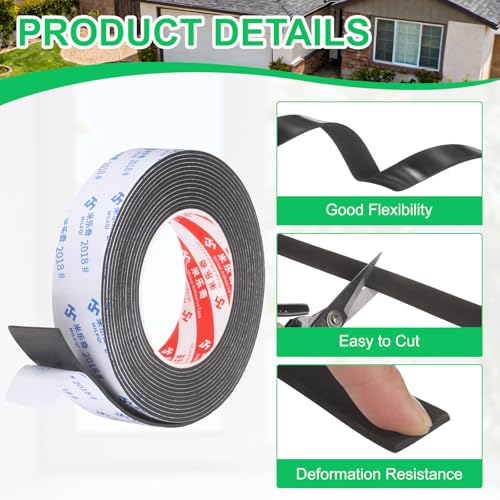 PATIKIL 5Roll Sponge Rubber Foam Tape, 1 3/16" W x 1/32" t x 16.4ft l Self-Adhesive Foam Insulation Tape Weather Stripping for Window Door Soundproofing Weatherstrip AC Seal Strip, Black - size: 1 3/16" x 1/32" x 16.4ft