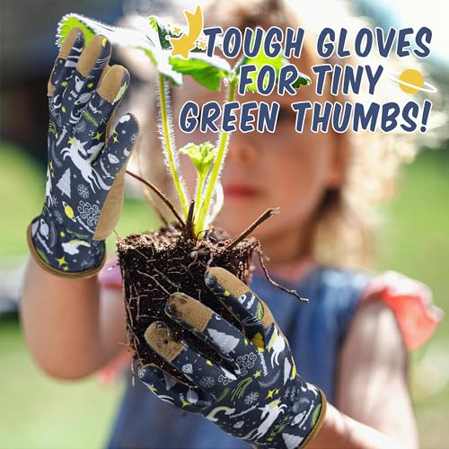 HANDLANDY Kids Leather Gardening Gloves, Kid Work Gloves, Blue, S - color: Blue (1 Pair), size: Small (Age 2-4)