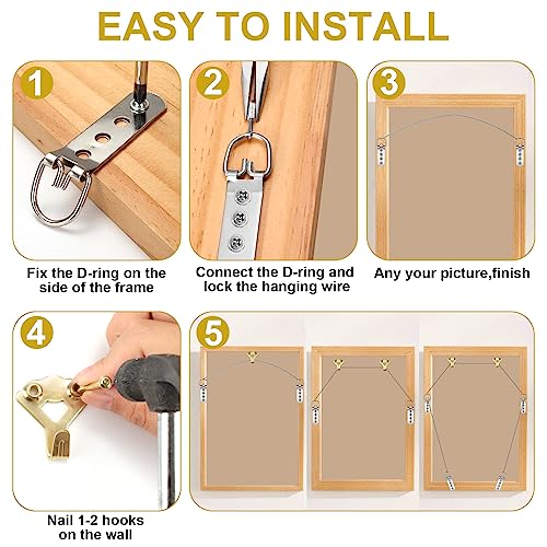 MAPVOLUT 88Pcs Heavy Duty Picture Hanging Wire Kit, Include 50Ft Stainless Steel Wire Picture Hanging for Photo Mirror Frame, up to 110lbs, D Ring, Picture Hangers, Screws, Hanging Hooks, Nails, Level - style: Picture Hanging Wire Kit